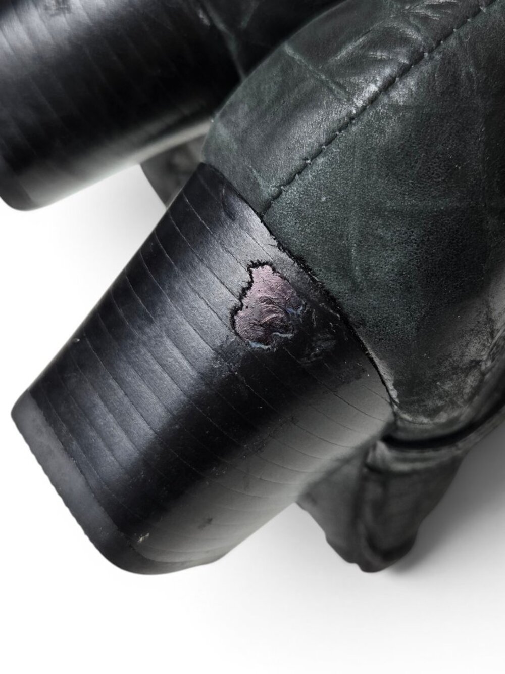 Born Distressed Croc Embossed Leather Harness Boots Womens Moto Block Heel 7 - Picture 14 of 14